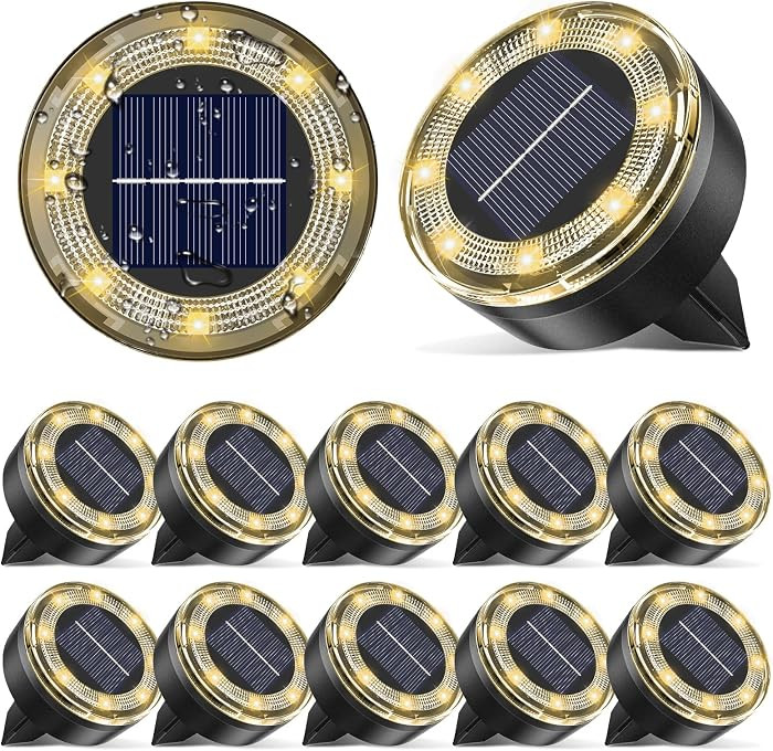 Mini Solar Ground Lights, 12 Pack Solar Lights Outdoor Waterproof, Upgraded LED Flat Landscape Li... | Amazon (US)