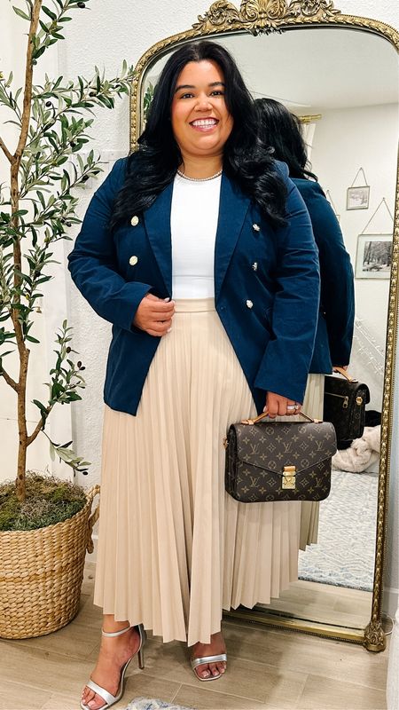 ✨ SMILES AND PEARLS CLASSIC WORK WEAR ✨
This outfit has me ready for the office! I mean I work from home but if I did work in an office, this would be the perfect look! I love this blazer, it’s such great quality and I love this pleated faux leather skirt! My top is actually a sleeveless body suit and I paired this look with some trendy silver sandals BUT you could opt for a closed toe pump, kitten heel,  or flat as well! 

Spring outfit, Easter dress, Walmart find, Walmart fashion, plus size fashion, Easter, jeans, dress, work outfit, spring looks, Hermes oran, sandals, wedding guest, wedding resort wear, vacation outfit 

#LTKplussize #LTKworkwear #LTKSeasonal