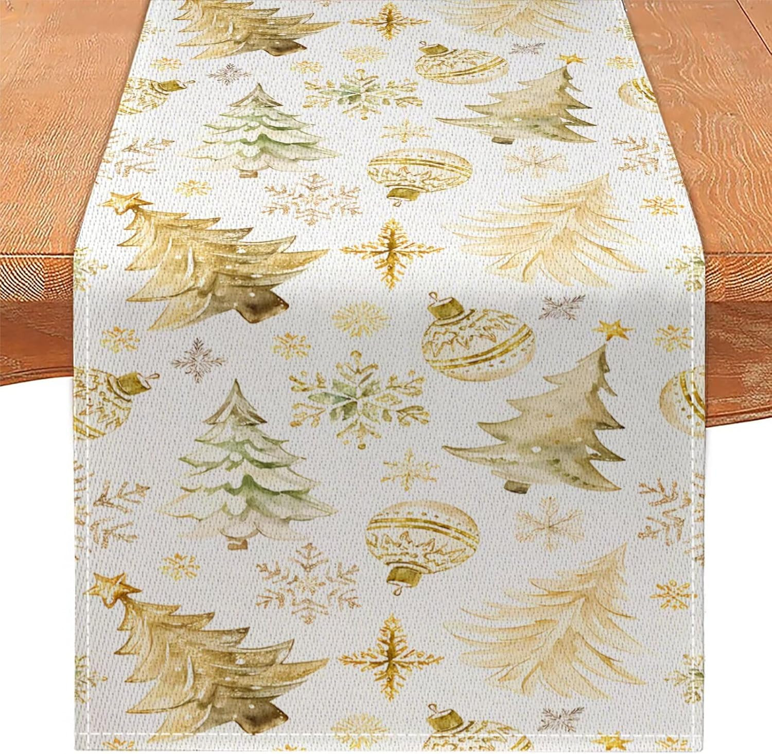 Gold Christmas Tree Table Runner Elegant Dreamy Design with Romantic Lights and Snowflakes for Li... | Amazon (US)