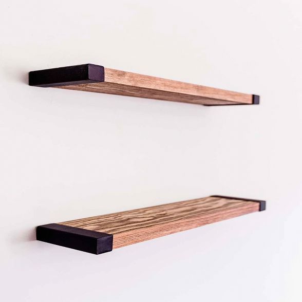 Willow & Grace Bella Display Decor Floating Wood Shelves with Iron Corners for Kitchen, Bedroom, ... | Target