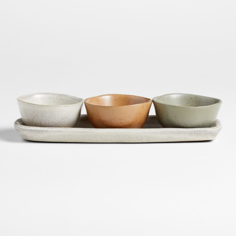 Carmel 3-Part Ceramic Dip Bowl & Tray by Gaby Dalkin + Reviews | Crate & Barrel | Crate & Barrel