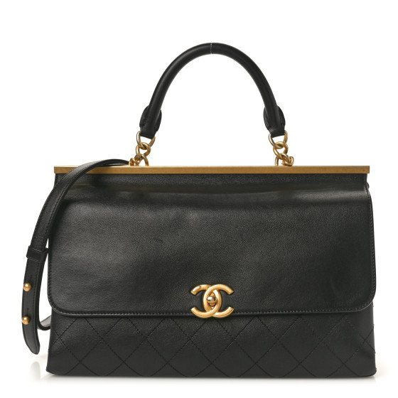 Lambskin Stitched Medium Coco Luxe Handle Flap Black | FASHIONPHILE (US)