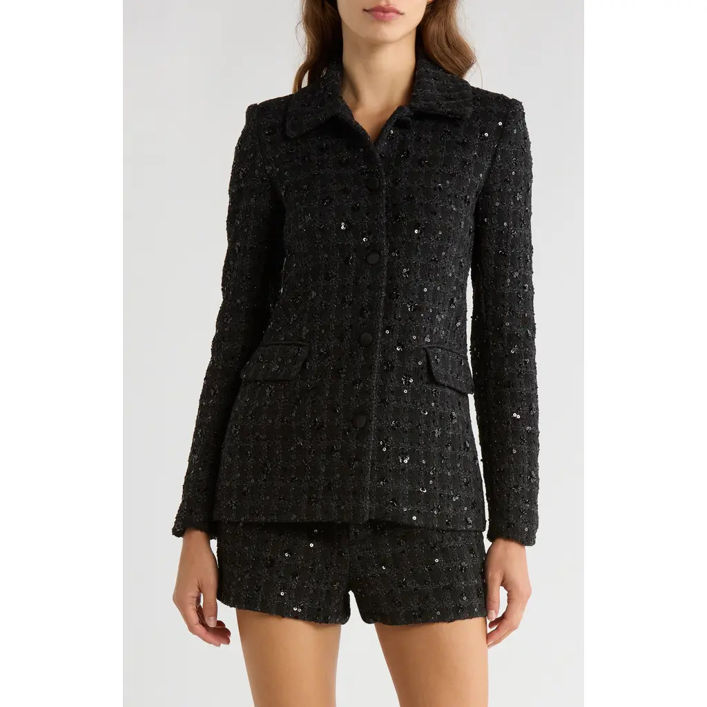WAYF x Sara Walker Andie Sequin Tweed Jacket in Black at Nordstrom, Size Small | Nordstrom