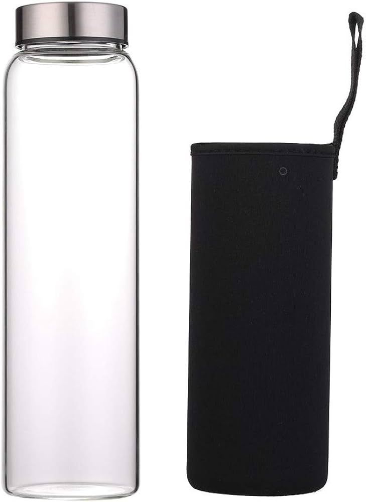 Glass Water Bottle 32 oz High Borosilicate with Neoprene Sleeve Leak Proof Lid Reusable Eco Frien... | Amazon (US)