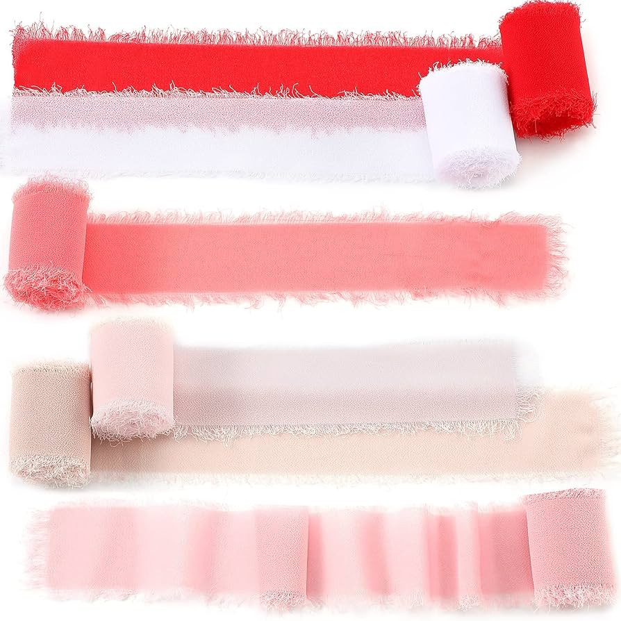 6 Rolls Handmade Fringe Chiffon Silk Ribbon 1.5" x 3 Yd Colorful Ribbon for Wedding Invitations, ... | Amazon (US)