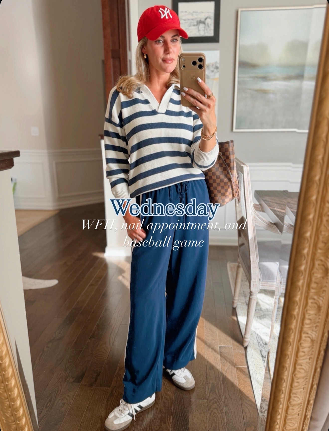 Spring outfit idea - wearing an xs in the vital target “lodge pants” and XS in the striped sweater. 7.5 in the Sambas @adidas @Target 

Take 25% off the sweater with code: CAITLIN25

#LTKSaleAlert #LTKSeasonal #LTKootd