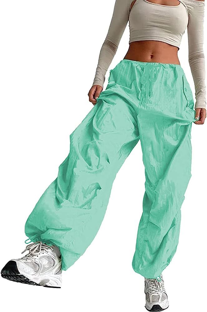 YAHUIUL Parachute Pants Women, Cargo Pants for Women Baggy Low Waist Zipper Y2K Pants Light Baggy Jo | Amazon (US)