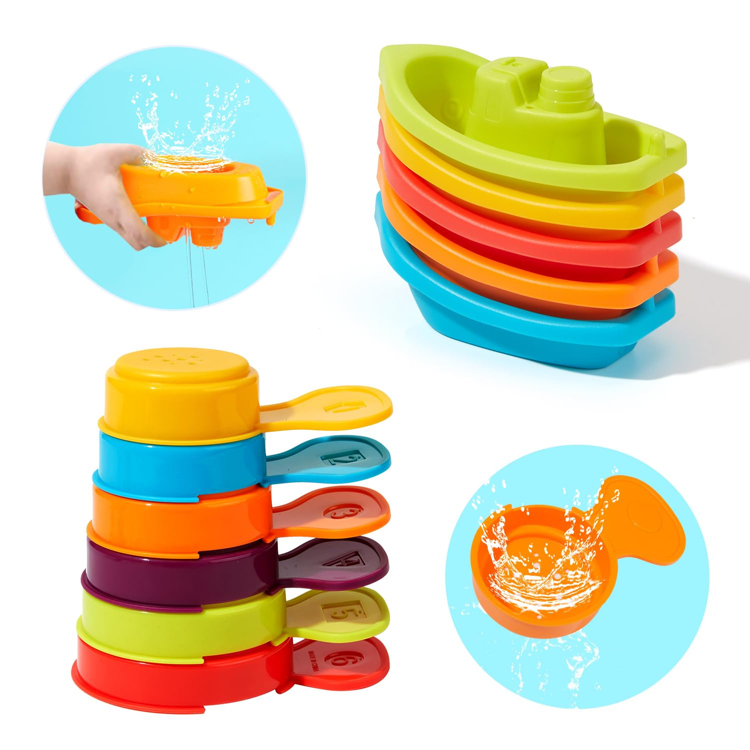 Baby Bath Toys for Kids Ages 1-3 | 11PCS Mold Free Floating Boats & Bathing Spoons Bathtub Water ... | Amazon (US)