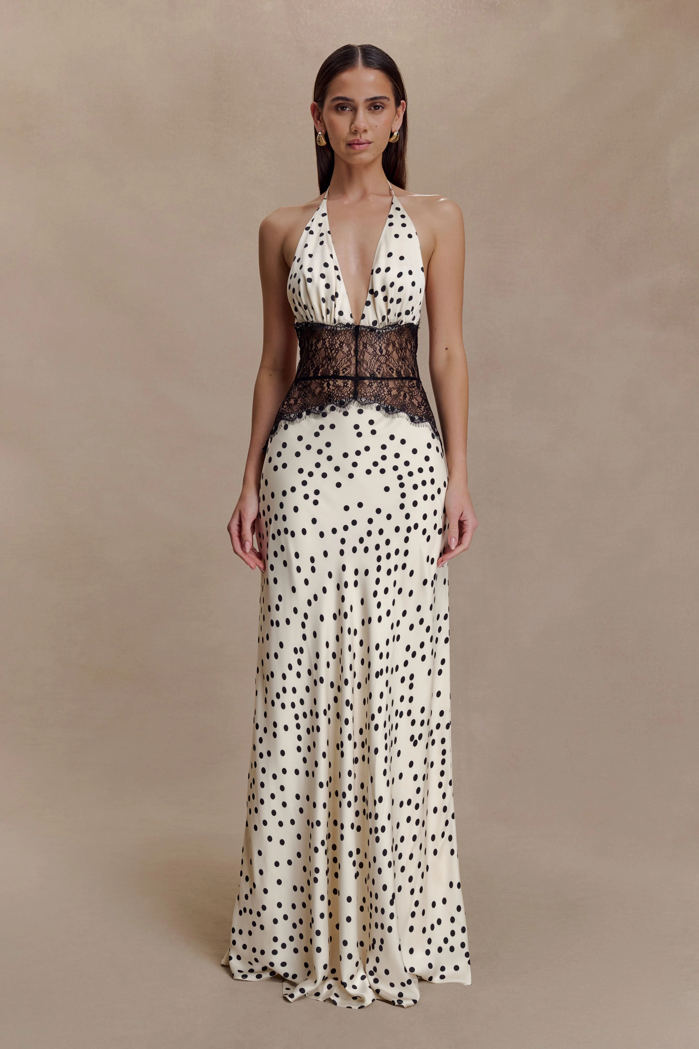 Dinah Lace And Satin Maxi Dress - Polkadot | MESHKI US
