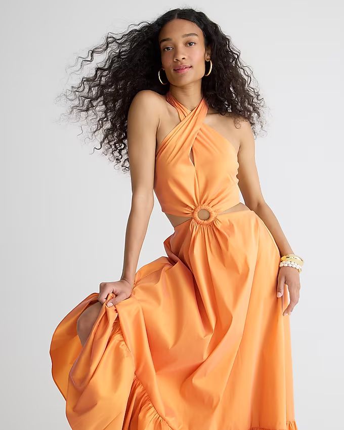 Collection taffeta O-ring cutout halter-neck maxi dress | J.Crew US