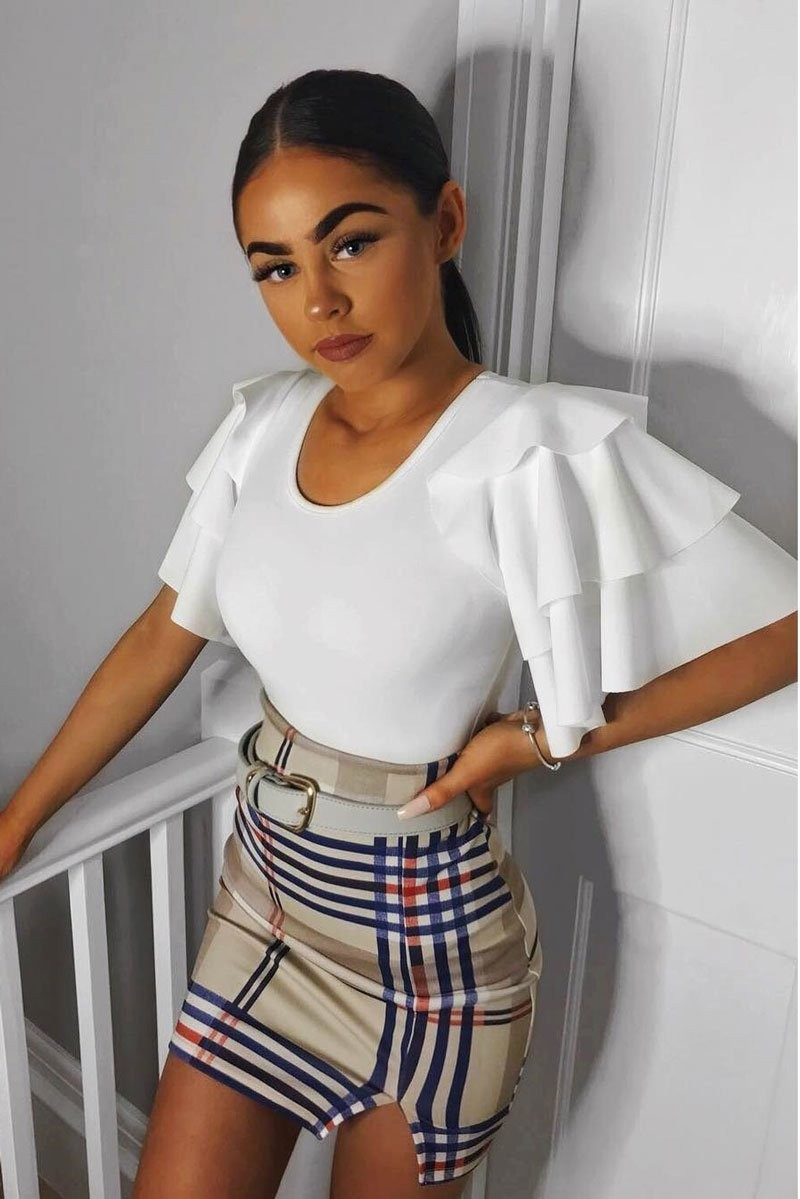 Skirt - Beige Check Skirt - Kellsey | Rebellious Fashion