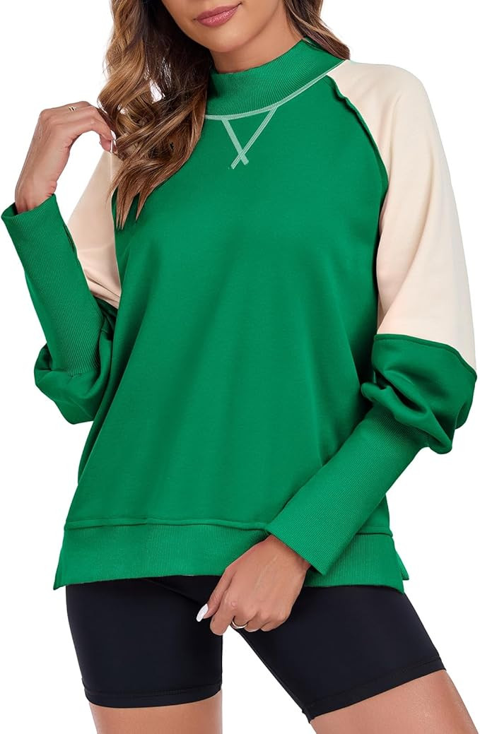 ALSOGO Oversized Sweatshirt for Women Color Block Long Sleeve Crewneck Shirts Pullover Thumb Hole... | Amazon (US)