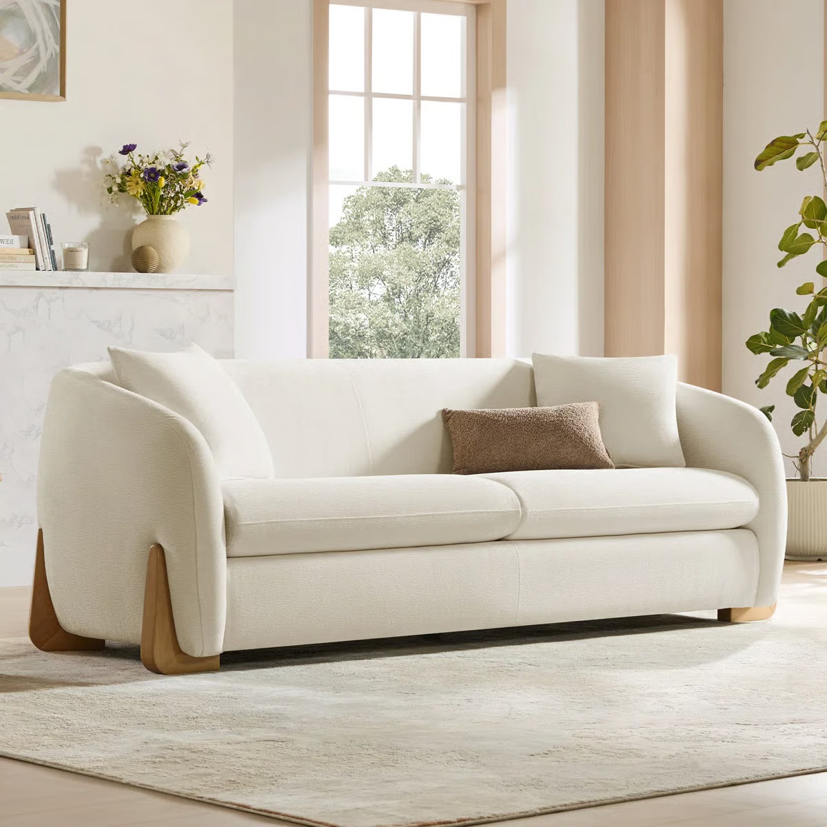 Latitude Run® 90'' Upholstered Modern Curved Chenille Sofa with Unique Wood Legs & Reviews | Way... | Wayfair North America