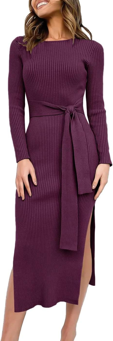 ANRABESS Womens Long Sleeve Bodycon Midi Sweater Dress Fall Outfits | Amazon (US)