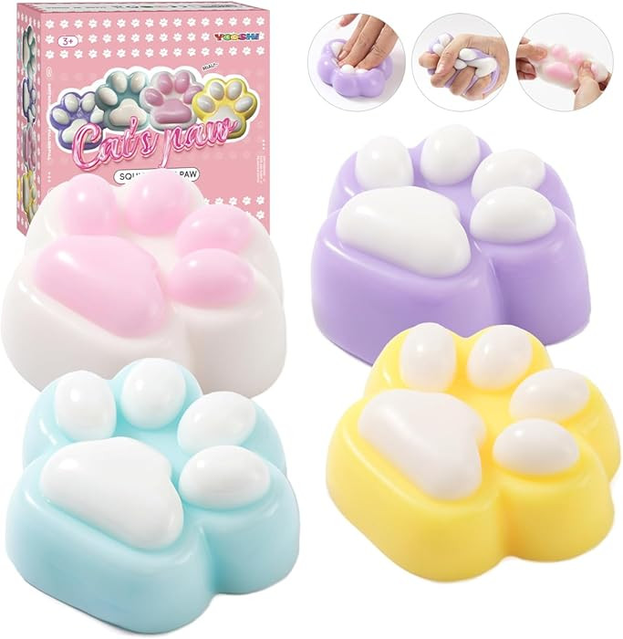 4Pcs Taba Stress Relief Squishy Toys Cat Paw, Cute Kawaii Paw Sensory Squeeze Toys, Handmade Ultr... | Amazon (US)