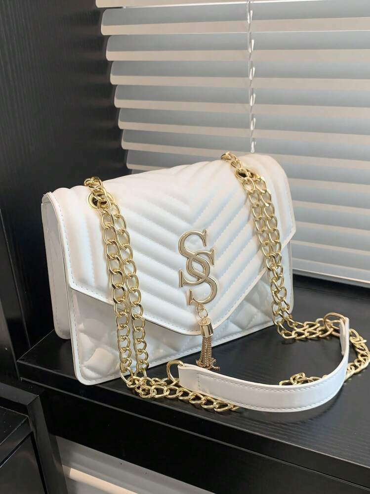 Fashionable And Versatile Textured Chain Crossbody Bag | SHEIN