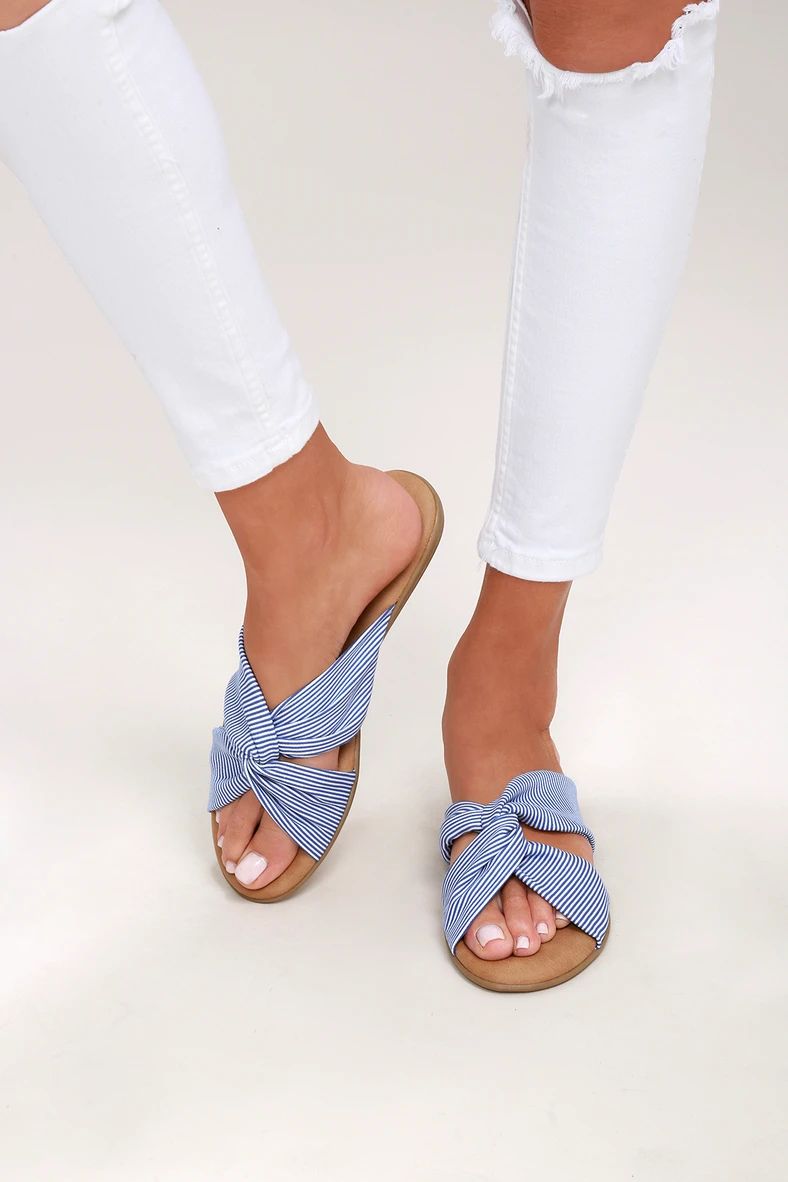 Santana Blue Striped Slide Sandals | Lulus (US)