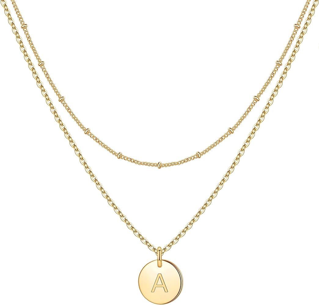 IEFWELL Initial Necklaces for Women, Gold White Gold Rose Gold Double Side Engraved Hammered Coin... | Amazon (US)