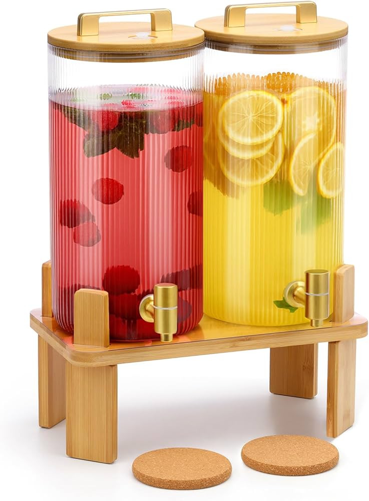 1.5 Gallon Glass Drink Dispensers for Parties, 2 PCS Beverage Dispenser With Wood Stand,Vertical ... | Amazon (US)