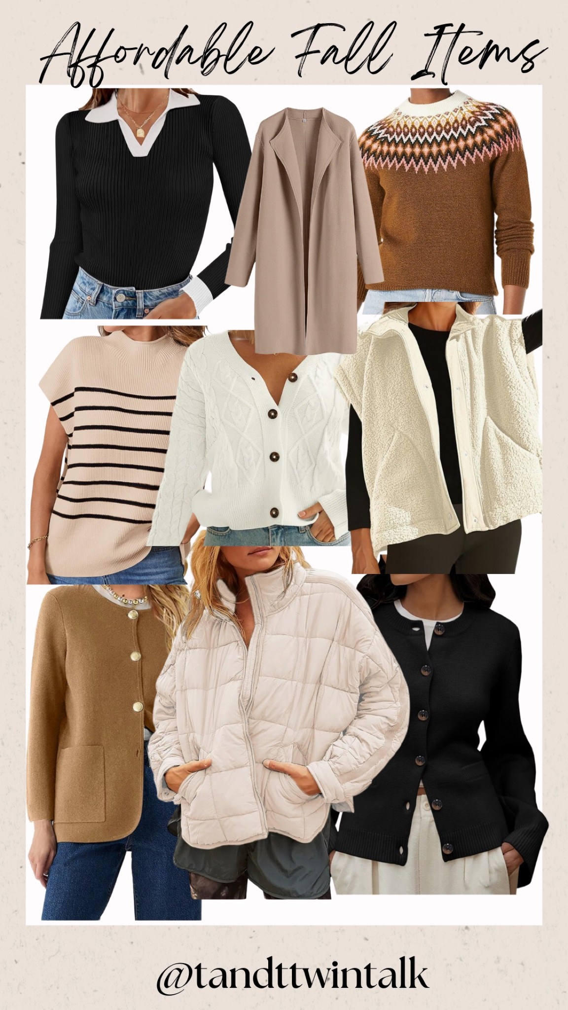 Full list here: https://www.amazon.com/shop/tandttwintalk/photo/amzn1.shoppablemedia.v1.2e335c91-8405-461d-aa30-5cb51e7ddc3c?ref_=aipsfphoto

#LTKFindsUnder50 #LTKSeasonal