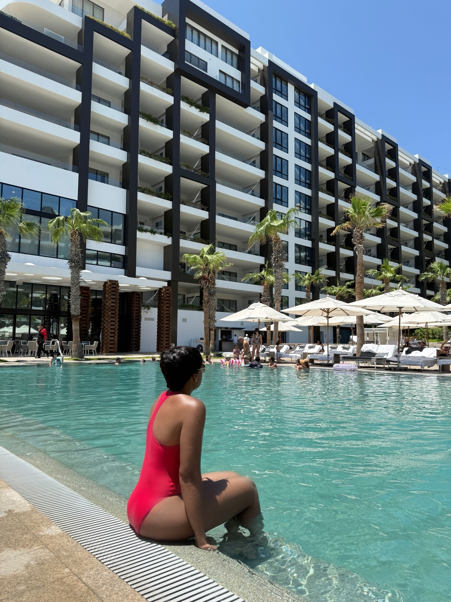 Pool side in red skims swimsuit. Fits true to size and comes in other colors 

Vacation mode♥️

#LTKootd #LTKOver40 #LTKTravel
