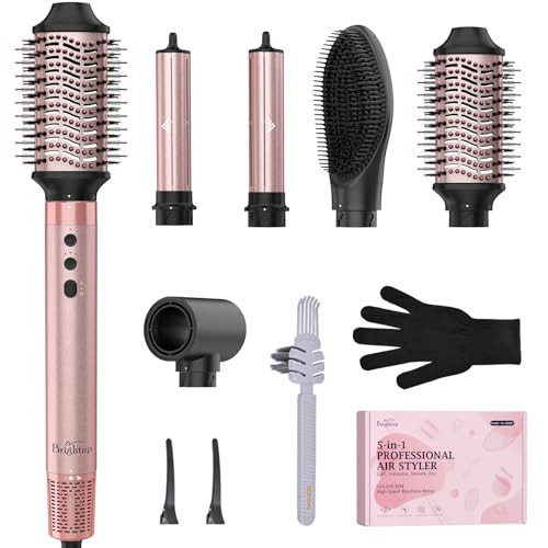 Brightup 5 in 1 High-Speed Hot Air Styler, 1400W Powerful 120000RPM Hair Dryer Brush, Negative Ions Thermal Brush, Cool Shot Button, Curler, Volumizer, Straighter, No Heat Damage, with Travel Bag | Amazon (US)