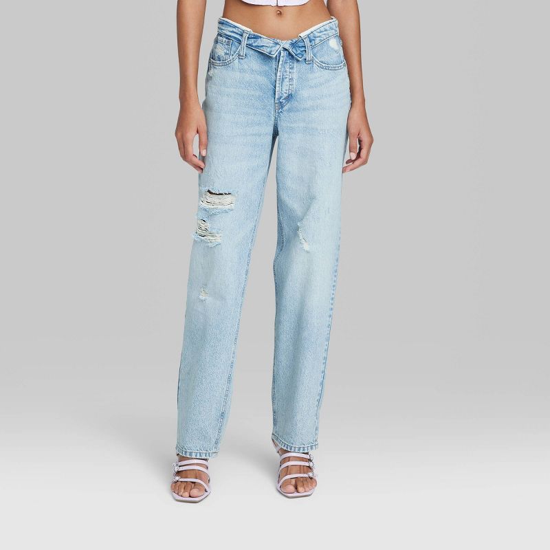 Women's High-Rise Foldover Straight Jeans - Wild Fable™ Light Wash | Target