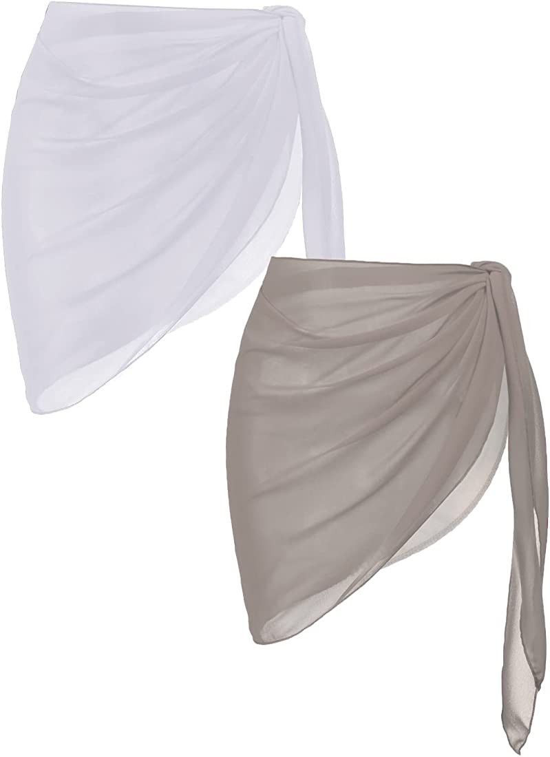 Ekouaer 2 Pieces Women Beach Sarongs Sheer Cover Ups Chiffon Bikini Wrap Skirt for Swimwear S-XXL | Amazon (US)