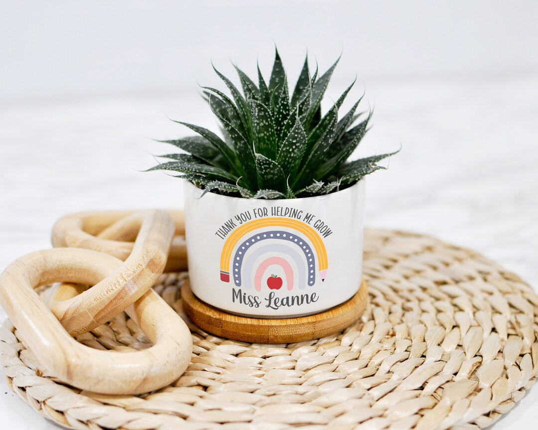 Thank You For Helping Me Grow - Personalized Teacher Flower Pot - Cute Rainbow Planter - Teacher ... | Etsy (US)