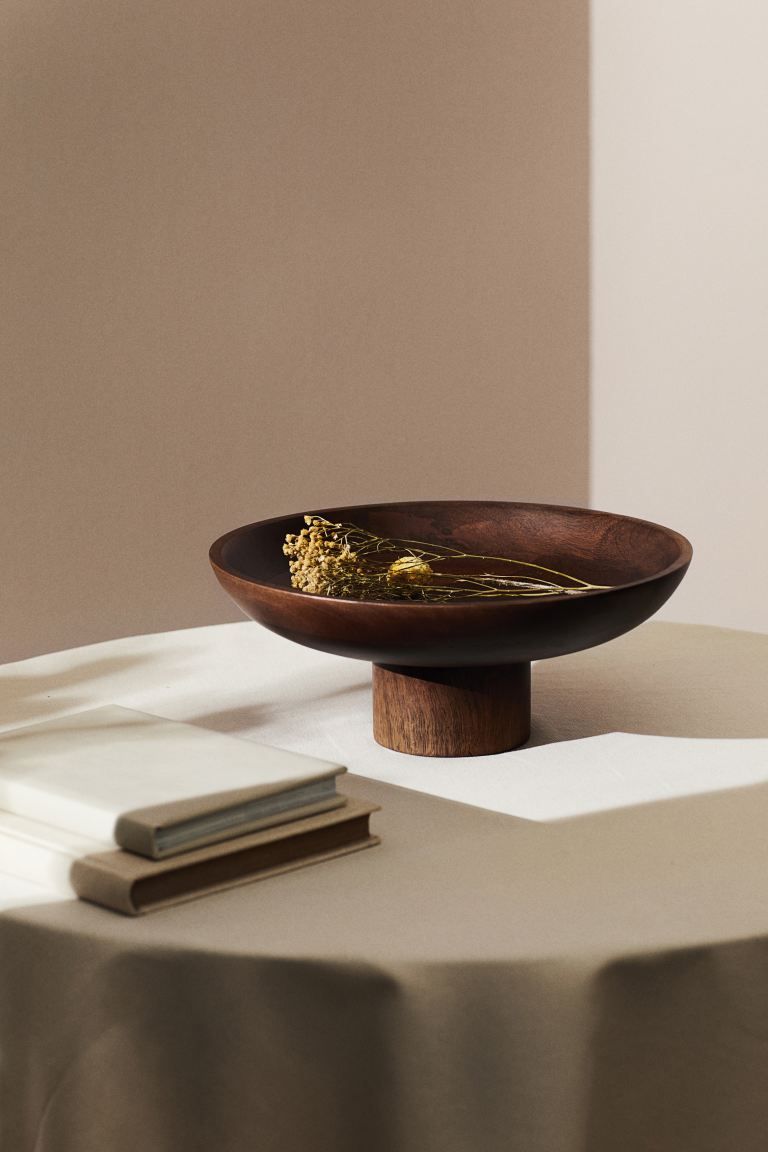 Wooden Pedestal Bowl - Dark brown - Home All | H&M US | H&M (US + CA)