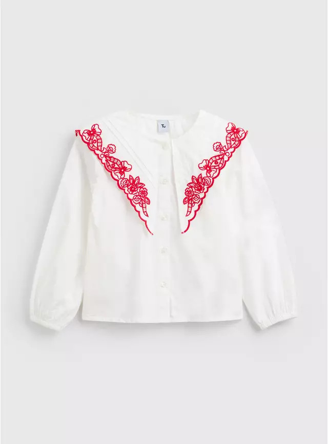 Mini Me White Floral Detail Collared Shirt 13 years | Tu Clothing