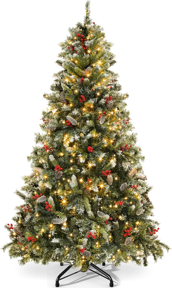 YITAHOME Pre-lit Pre-Decorated Pine Artificial Christmas Tree, 7.5FT Artificial Hinged Xmas Tree ... | Amazon (US)