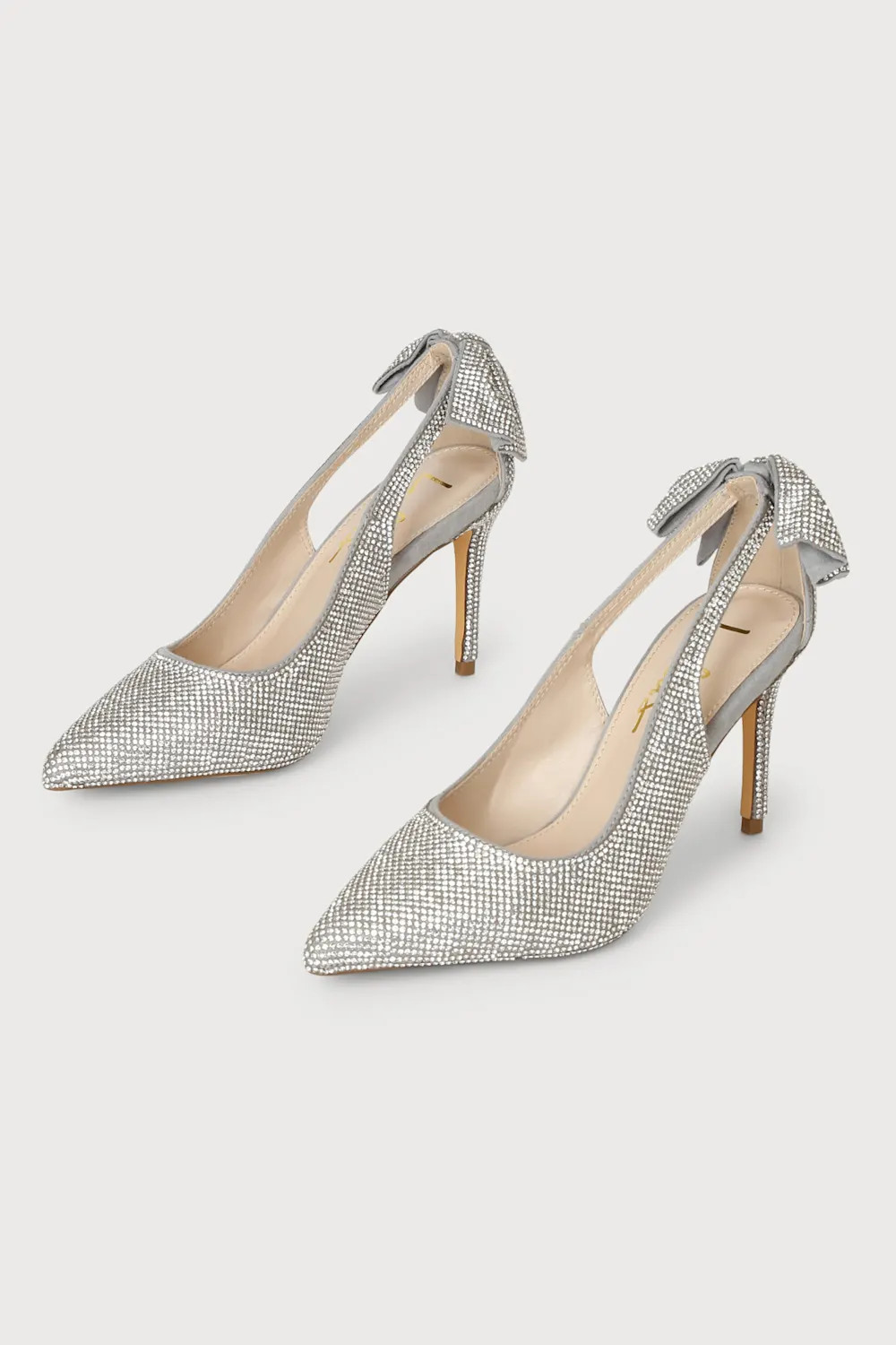 Sarika Grey Rhinestone Pointed-Toe Slingback Bow Pumps | Lulus (US)