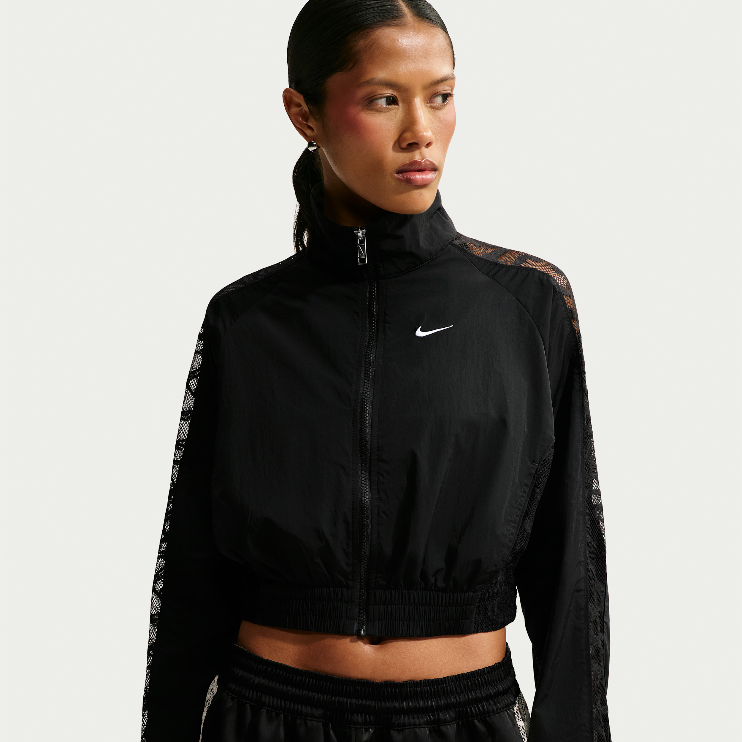 Women's Nike Sportswear Cropped Lace Track Jacket in Black | IM8193-010 | Nike (US)