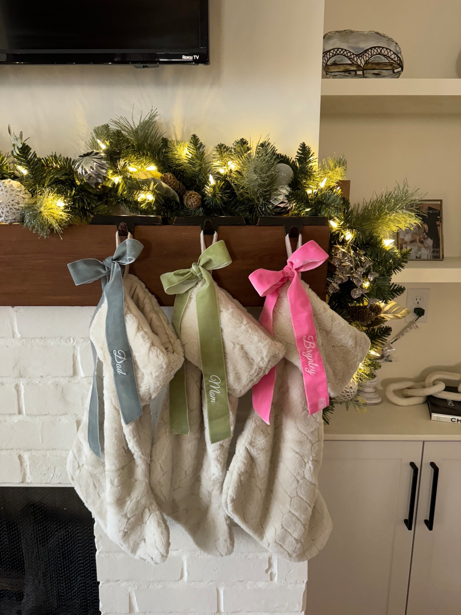 love how these little personalized ribbons that I tied as bows turned out for our Christmas stockings! #christmas #christmasstockings #family #christmasdecor 

#LTKHoliday #LTKHome