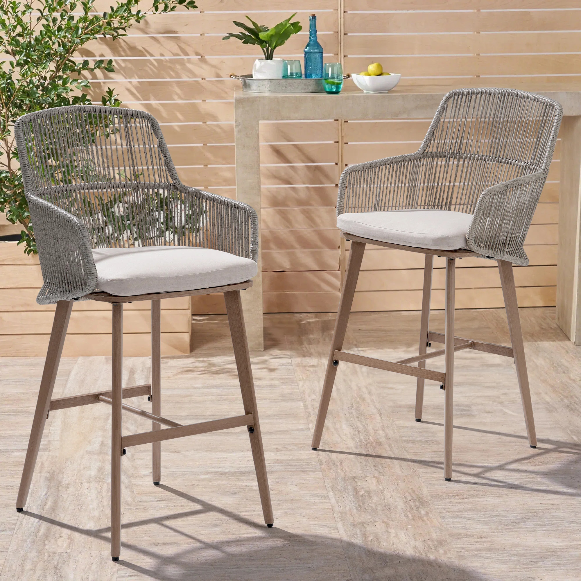 Outdoor 46" Bar Stools With Cushions (Set of 2) | Wayfair North America