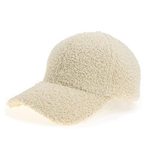 Lamb-Wool Baseball-Caps Warm-Winter Teddy-Fleece Hip-Hop Cap for Men Women Outdoor Travel Beige | Amazon (US)