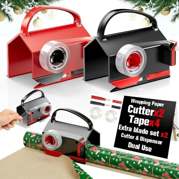 Demine 2 Pack Wrapping Paper Cutter & Tape Dispenser, Dual Use Gift Wrap Cutter Tool with 4 Tapes... | Walmart (US)