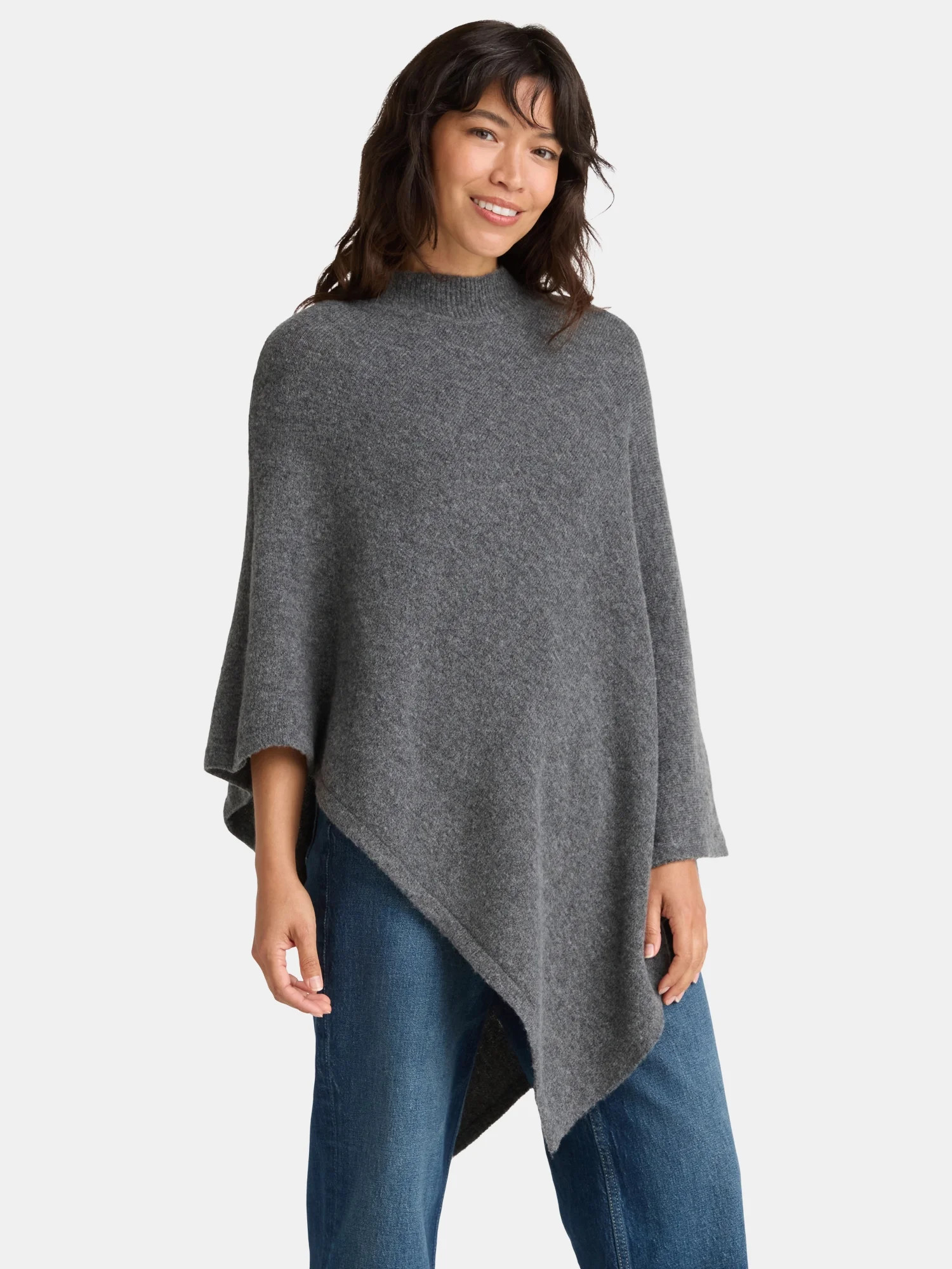 Time and Tru Women's Mock Neck Poncho, L/XL, Charcoal Heather Grey | Walmart (US)