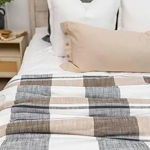 Beddy's Gray and Tan Plaid Blanket, Dual Sided Cotton Exterior and Soft Minky Interior Fabric, Pe... | Amazon (US)