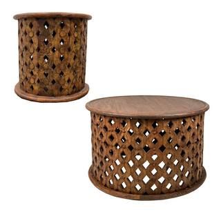 Farmhouse 30 .5 in. L Brown Round Mango Wood Coffee Table (Set of 2) | The Home Depot