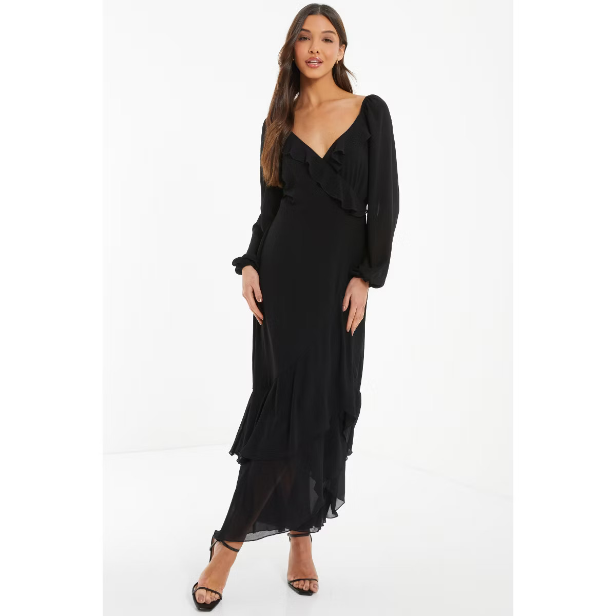 Chiffon Frill Hem Maxi Dress : Chiffon Frill Hem Maxi DressBlack10 | Target