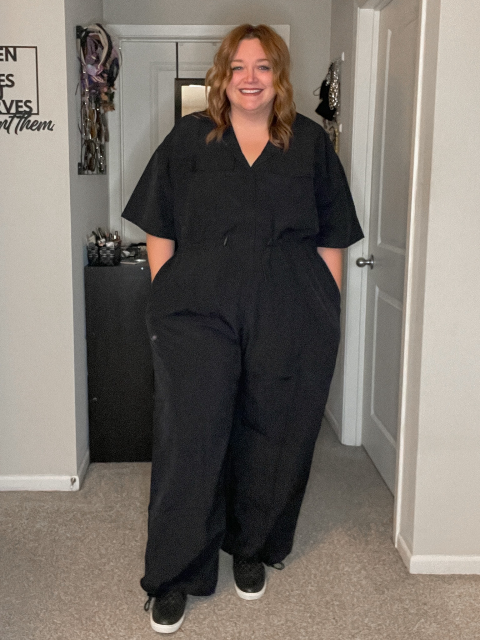 Cargo jumpsuit 

Wearing the size 18 - it’s an oversized look but definitely wouldn’t size down.

#LTKPlusSize #LTKMidsize #LTKFindsUnder50