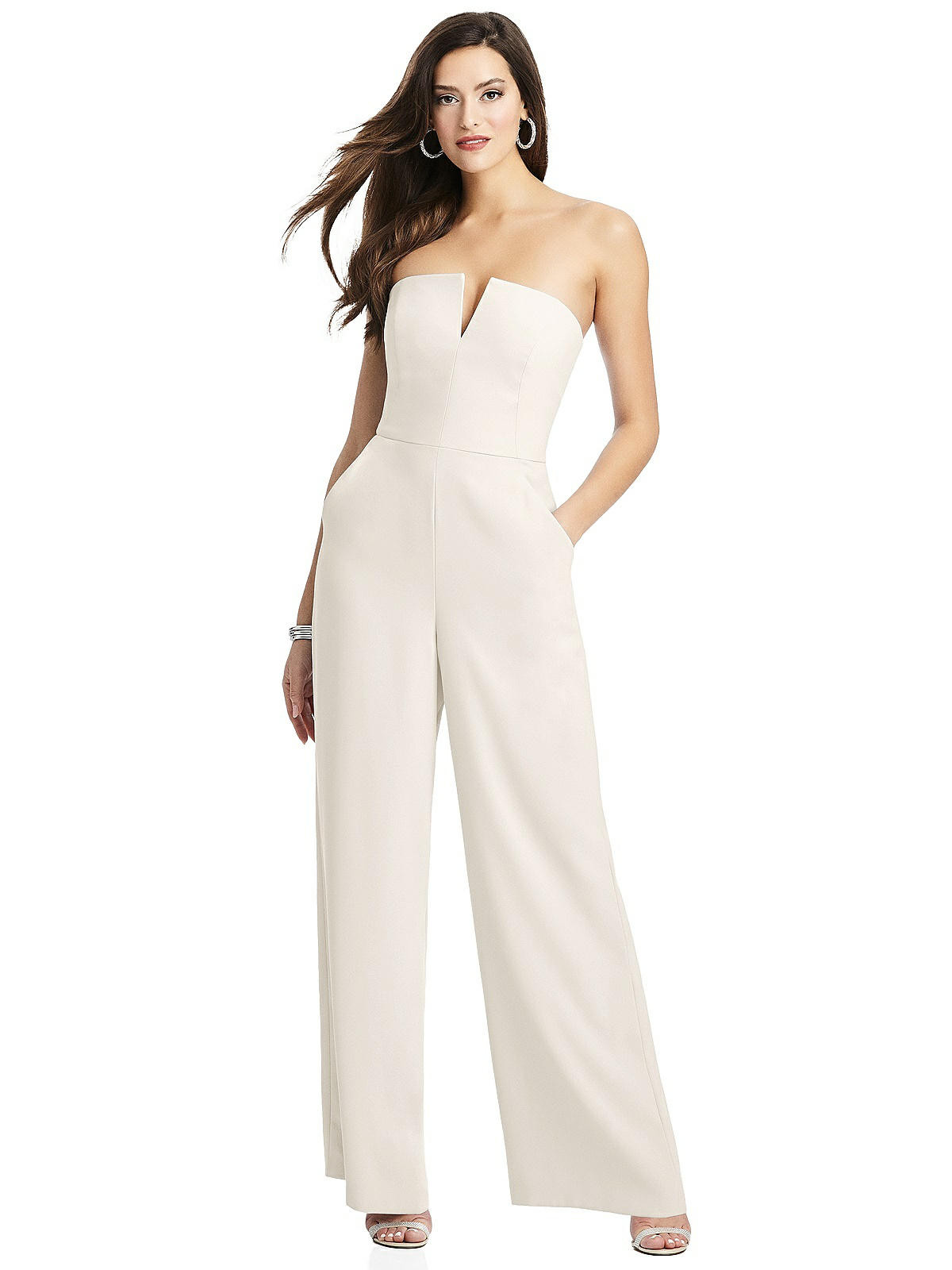 Strapless Notch Crepe Jumpsuit with Pockets | The Dessy Group