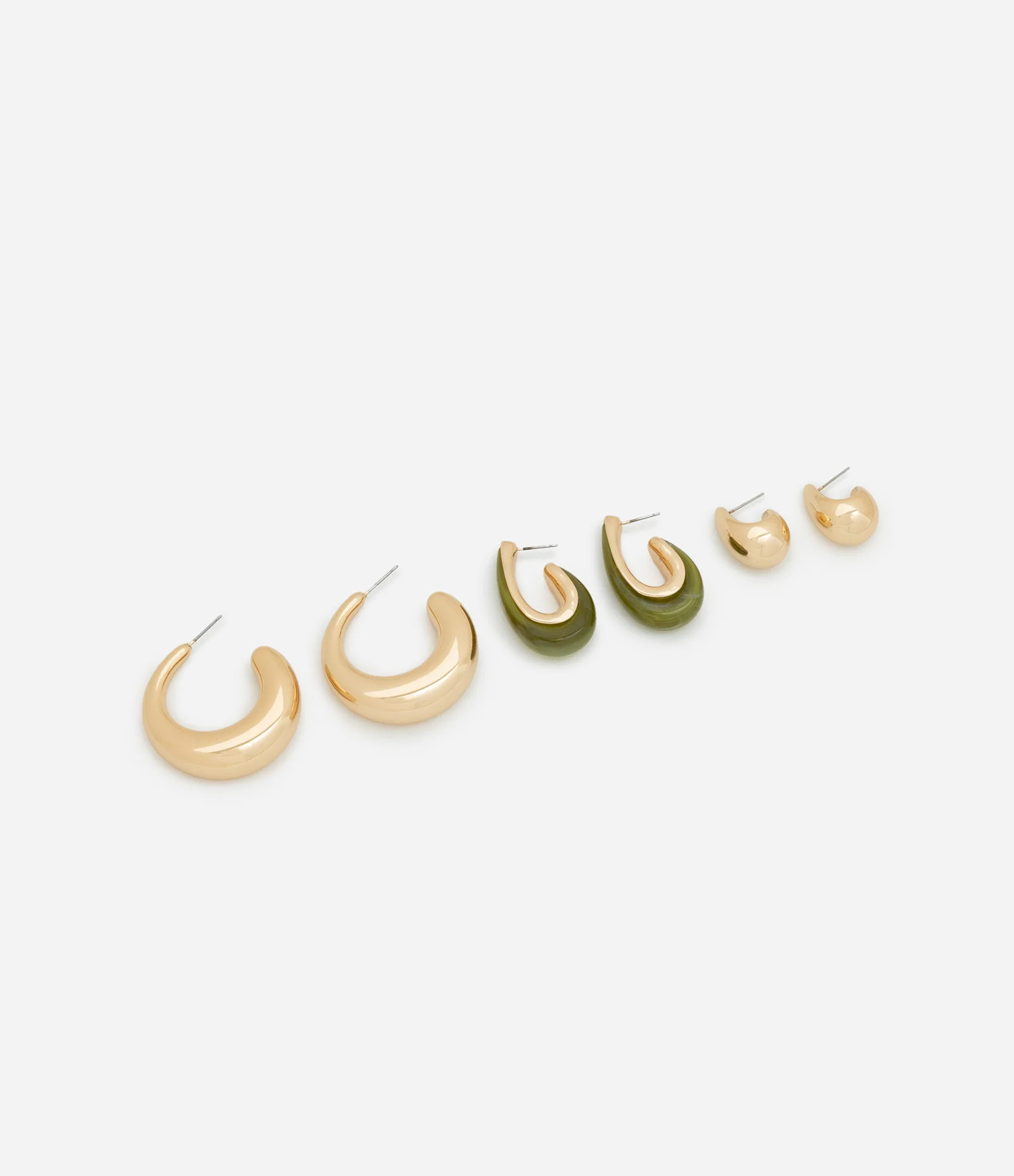 Kit 03 Brincos Argolas com Formatos Diversos Dourado/Verde - Lojas Renner | Renner (BR)