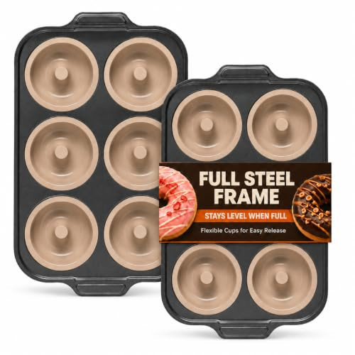 BRONYPRO 2 Pack Silicone Donut Pan for Baking with Metal Reinforced Frame, 6-Cavity Nonstick Doughnut Mold, Large Donut Size, Food-Grade Bakeware, Oven Dishwasher Freezer Safe, Gray | Amazon (US)