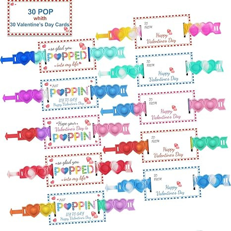 AYGXU 30pcs Valentines Day Gifts. Valentines Day Cards for Classroom & School. Heart POP Bracelet... | Amazon (US)