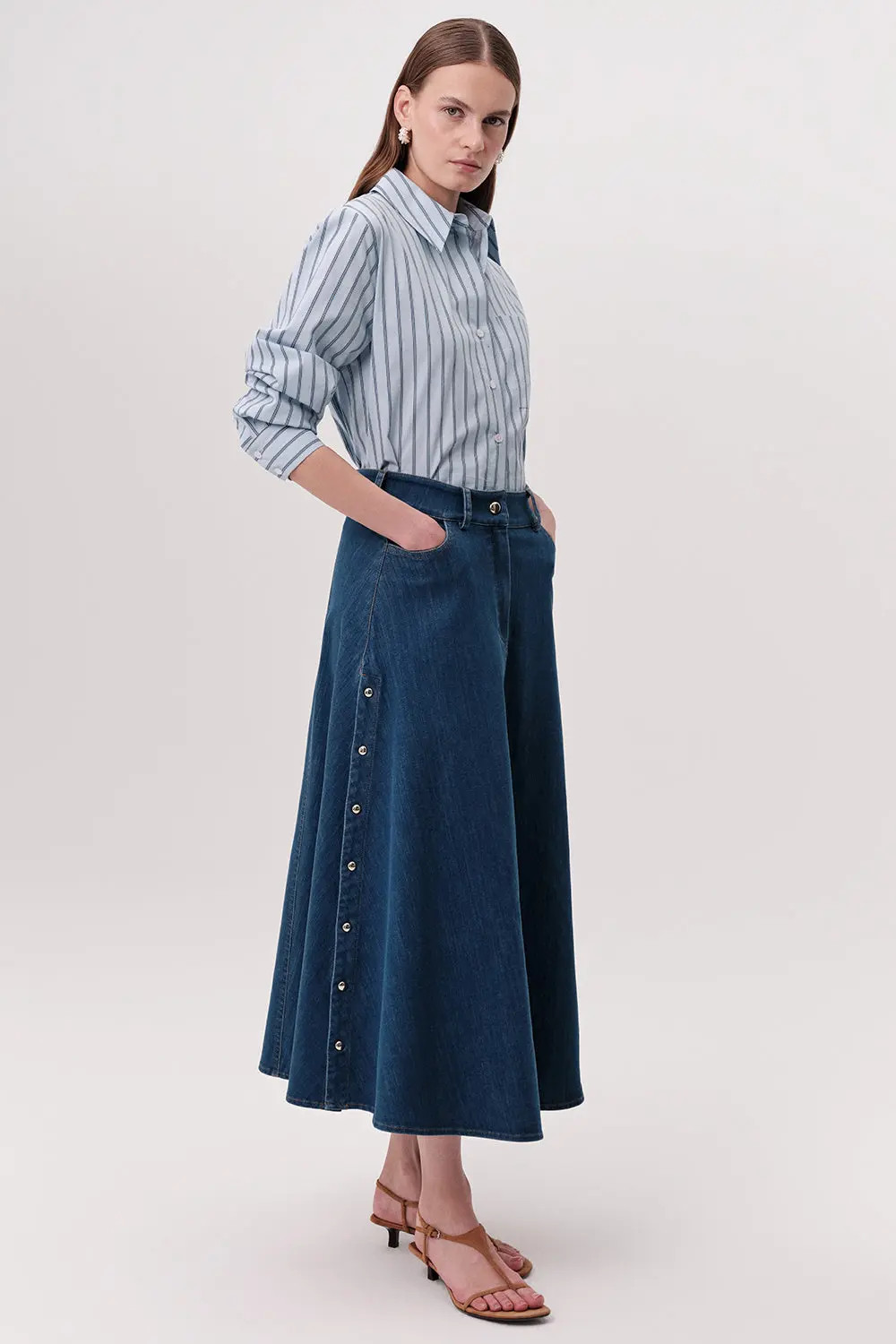Exquise Meagan High Waisted Zip Pocket Denim Skirt in Indigo at Nordstrom, Size Small | Nordstrom