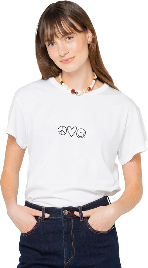 Peace Love World Core Logo Embroidered Contrast Tee | Amazon (US)