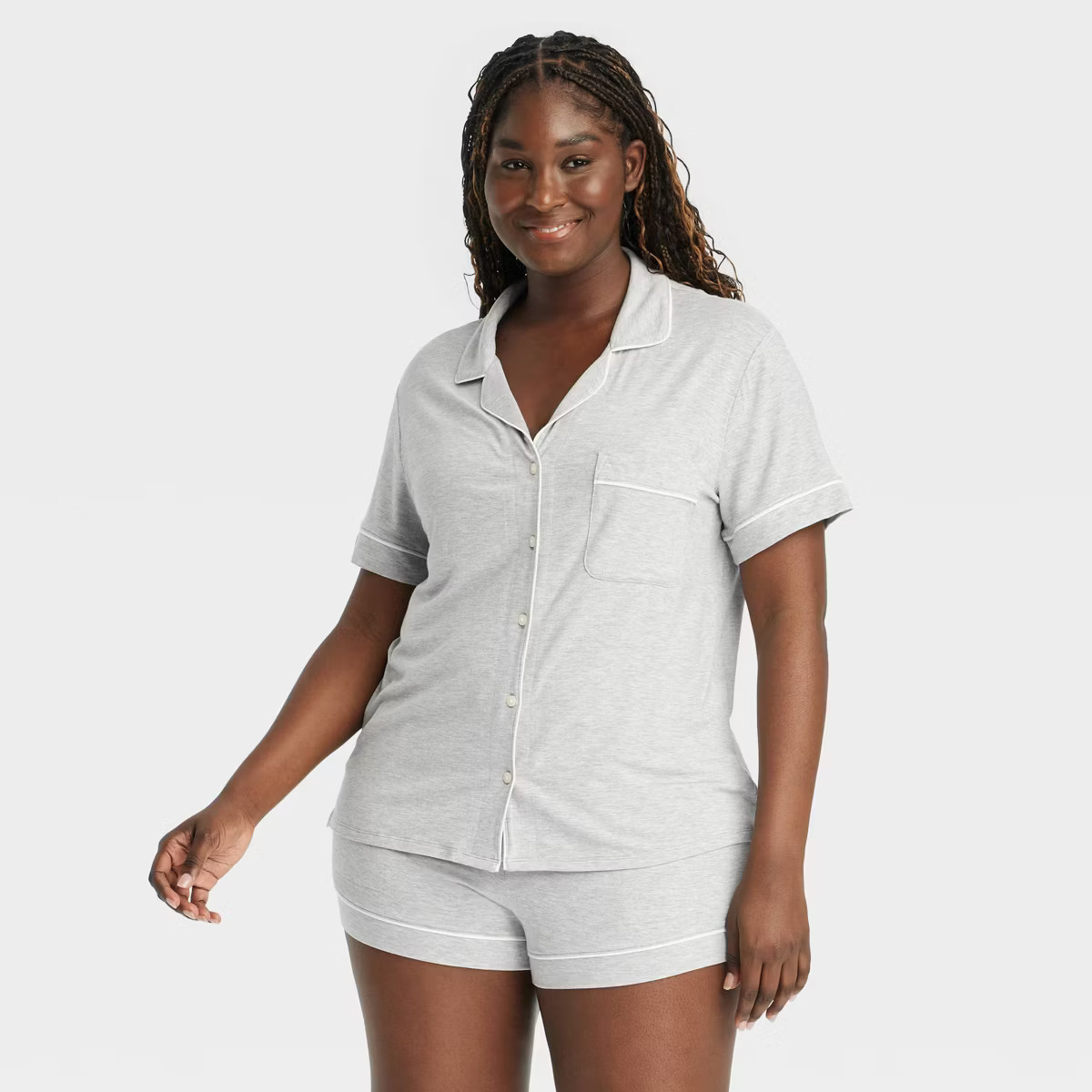 Women's Cloud Knit Modal Short Sleeve Notch Collar Top and Shorts Pajama Set - Auden™ | Target